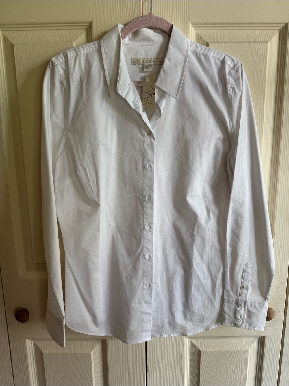 Boston Proper White Button-Front Cotton Blouse